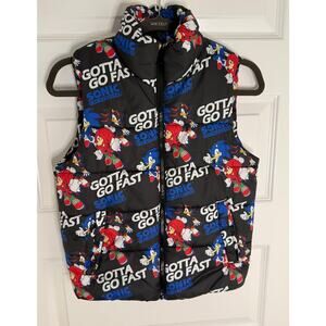 H&M Sonic the Hedgehog Kids Puffer Vest Black Gotta Go Fast Size 9-10 Years